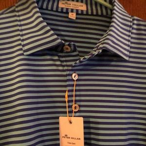 New Peter Millar Polo Shirt Mens Medium Blue Stripe Short Sleeve pits 22.5” L 31